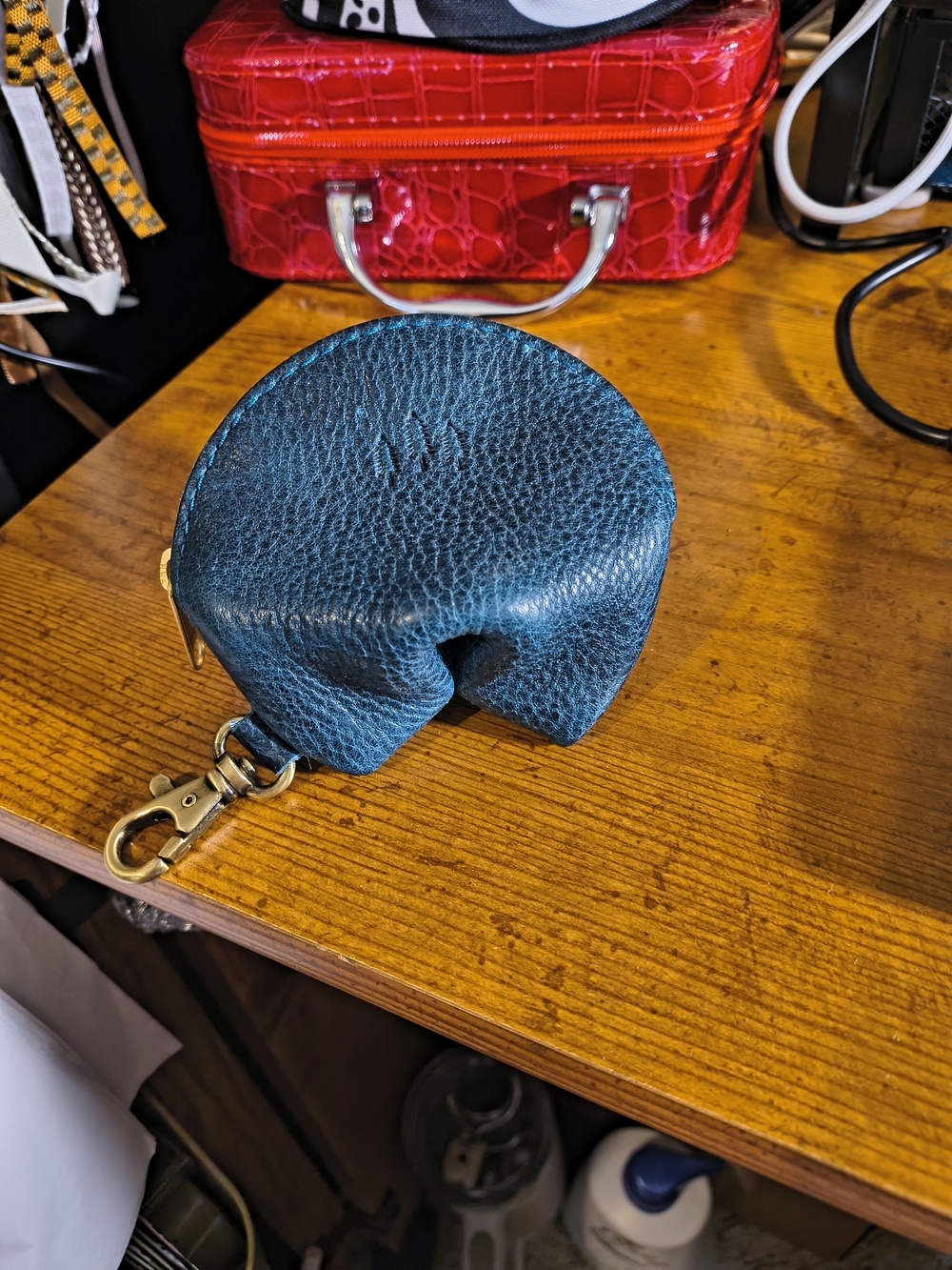Portland Leather Small Teal Pebbled Pouch with Swivel Clip